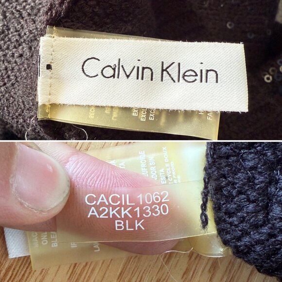 Calvin Klein Black Sequin Knit Loop Scarf Collar Elegant Accessory Evening Glam - Picture 5 of 14